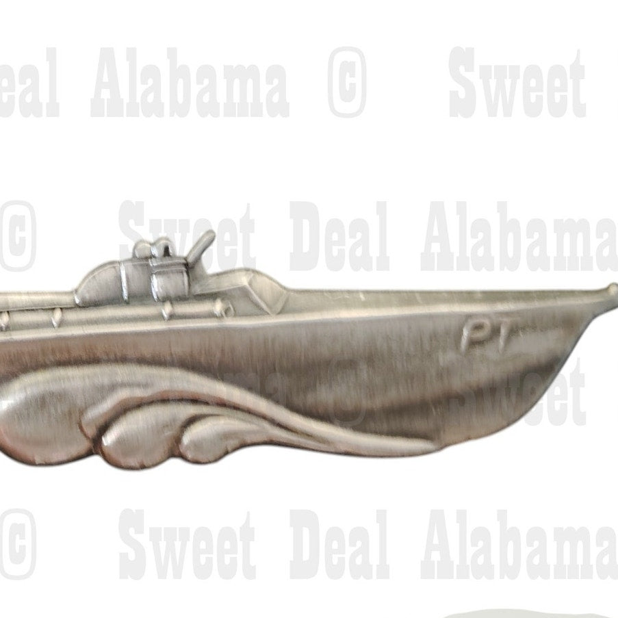 Large PT Boat, Patinated Silver Finish Hat, Lapel, Brooch Pin 2-1/2"W x 5/8"H