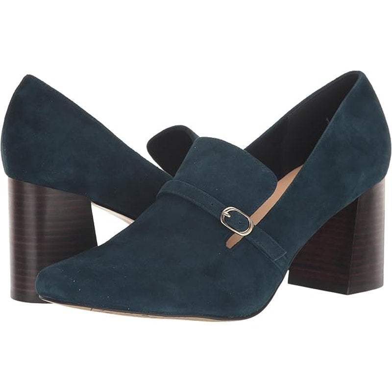 Bella Vita Ashton Pump – Navy Suede Leather, Womens 9 XW, Block Heel Square Toe