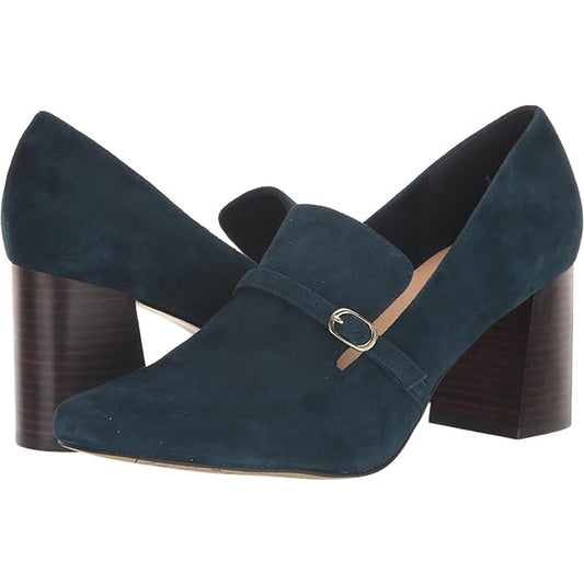 Bella Vita Ashton Pump – Navy Suede Leather, Womens 9 XW, Block Heel Square Toe