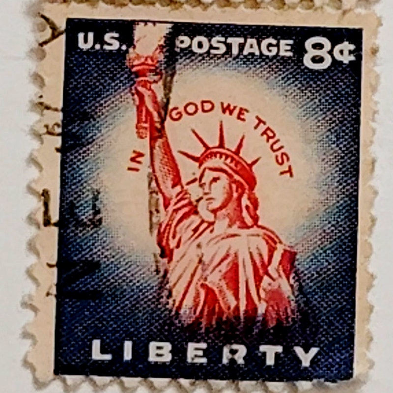 Vertical Pair – 1954 USA 8¢ Statue of Liberty Scott 1042 – Liberty Series - Canceled