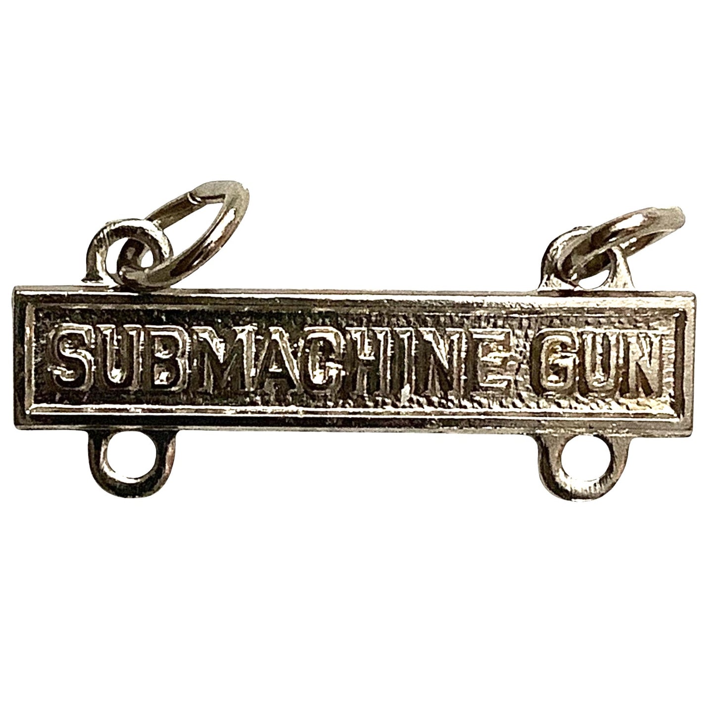Military Qualification Bar Submachine Gun Silver Text and Background 1/2"H x 1"W