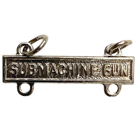 Military Qualification Bar Submachine Gun Silver Text and Background 1/2"H x 1"W