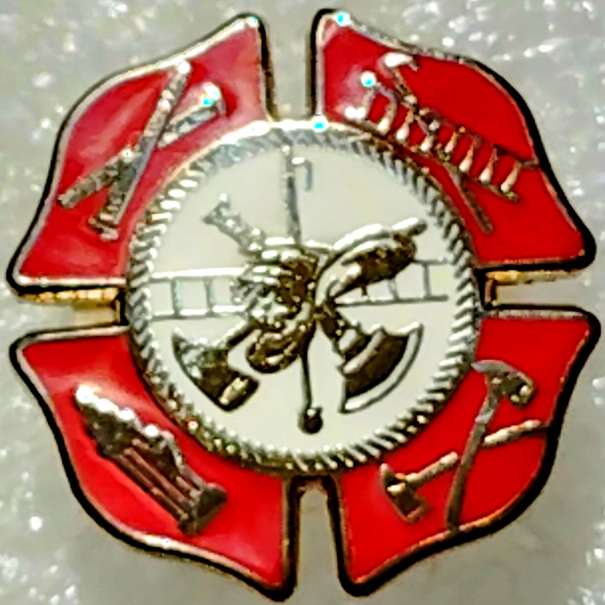 Maltese Cross Firefighter Novelty Hat/Lapel/Brooch Pin, Metal, Butterfly Clutch