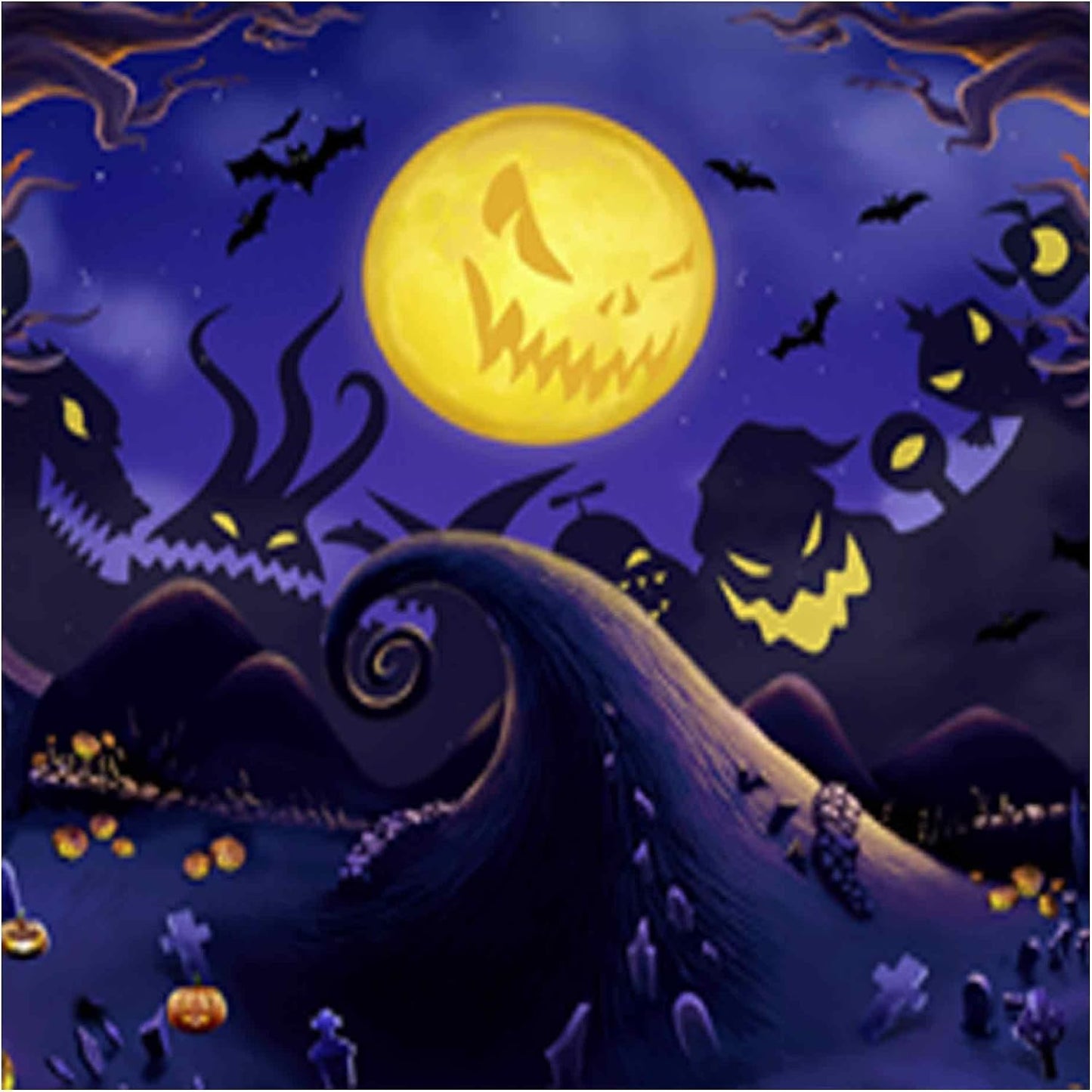 Halloween Nightmare Backdrop 6x6 ft Spooky Moon Cemetery Scene w/ Letter Banner