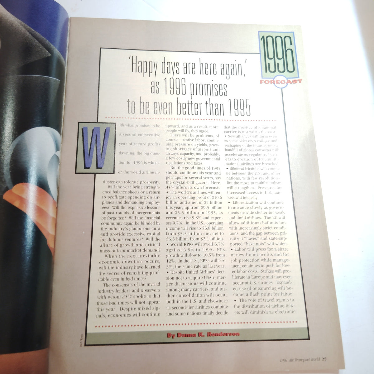 Air Transport World Magazine January 1996 - Vintage Aviation Publication