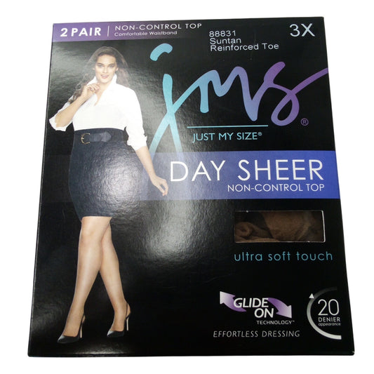 JMS Just My Size Day Sheer Non-Control Top Pantyhose 2-Pair Suntan 3X