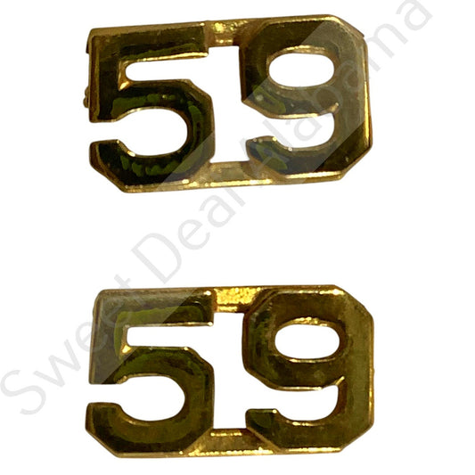 c.1910s Numeric "59", Brass Military C-Clasp Hat / Lapel / Collar Pins Set 3/8"H