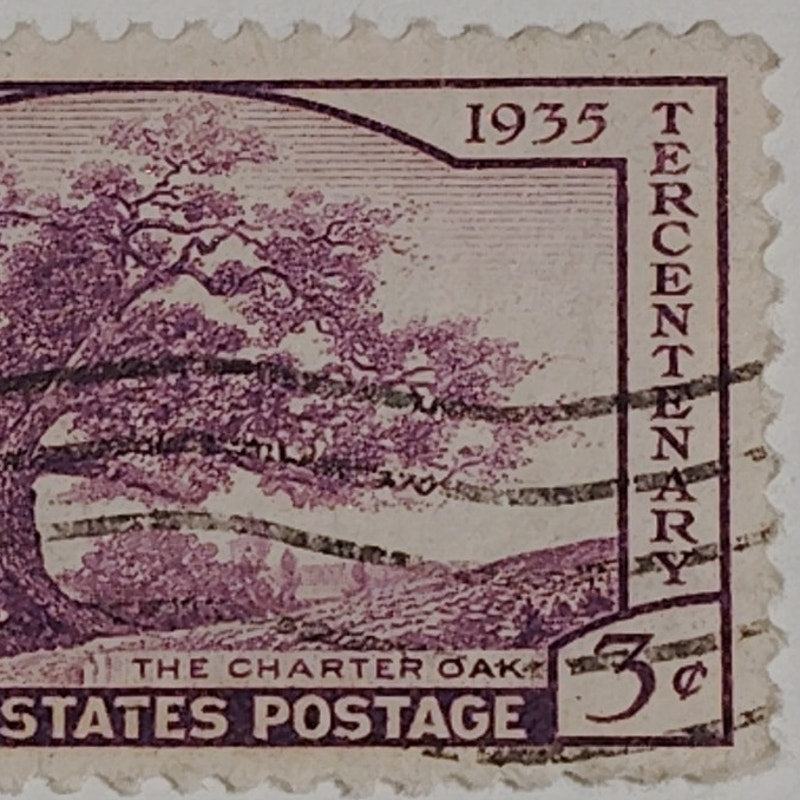 1935 3¢ Connecticut Tercentenary Stamp – Charter Oak – Scott #772 – Canceled