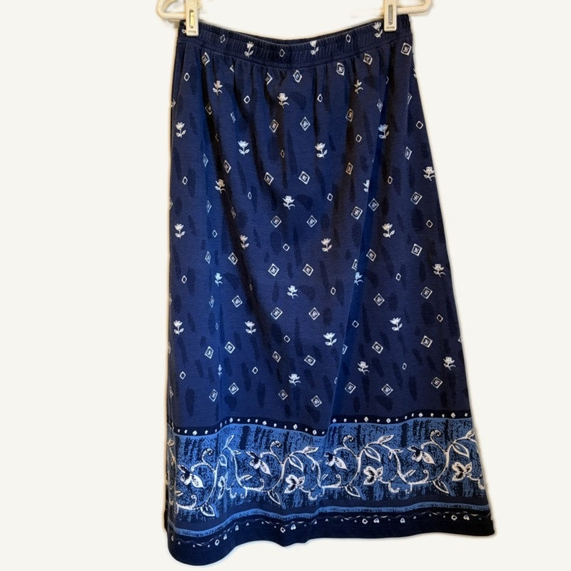 Blair Women's Navy Floral Print Long Sleeve Top & Skirt Set - Size L