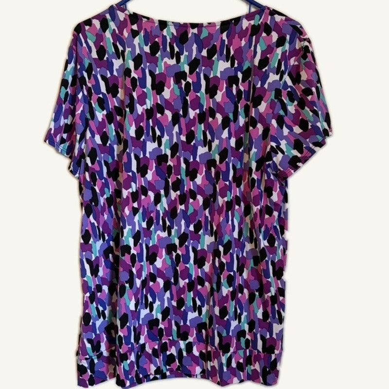 George 2-Piece Purple Multicolor Top & Open-Front Knit Cardigan Set XL