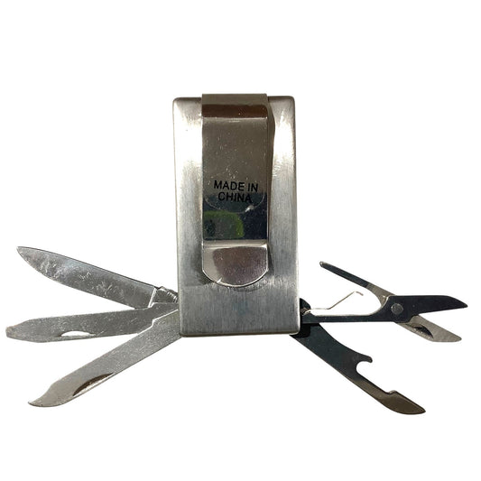 Silver Metal 5 Tool Pocket Utility Tool, Money Clip, Belt Clasp Clip, EUC