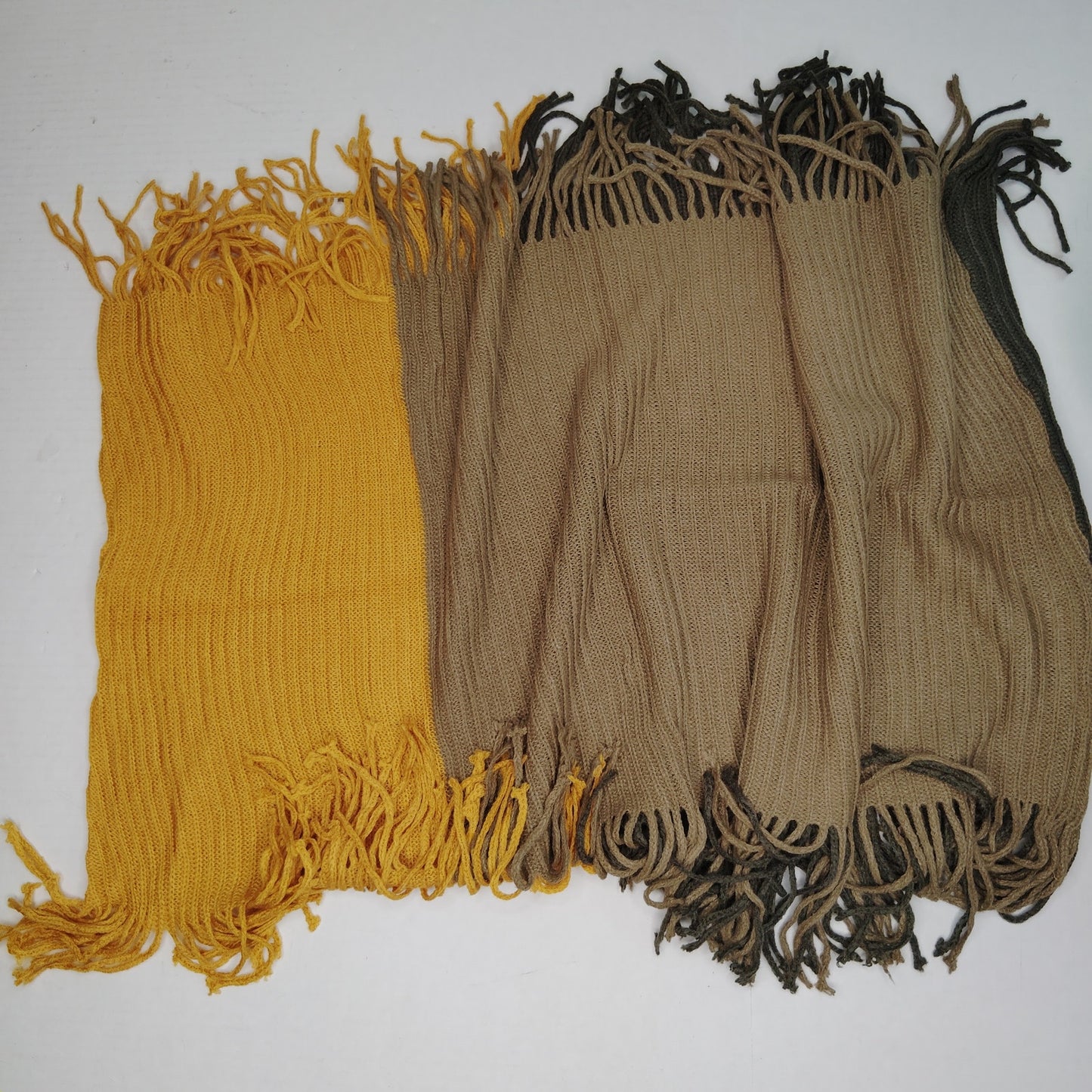 LuckyLeaf Infinity Scarf w/ Tassels Lightweight 100% Acrylic Yellow/Coffee/Khaki