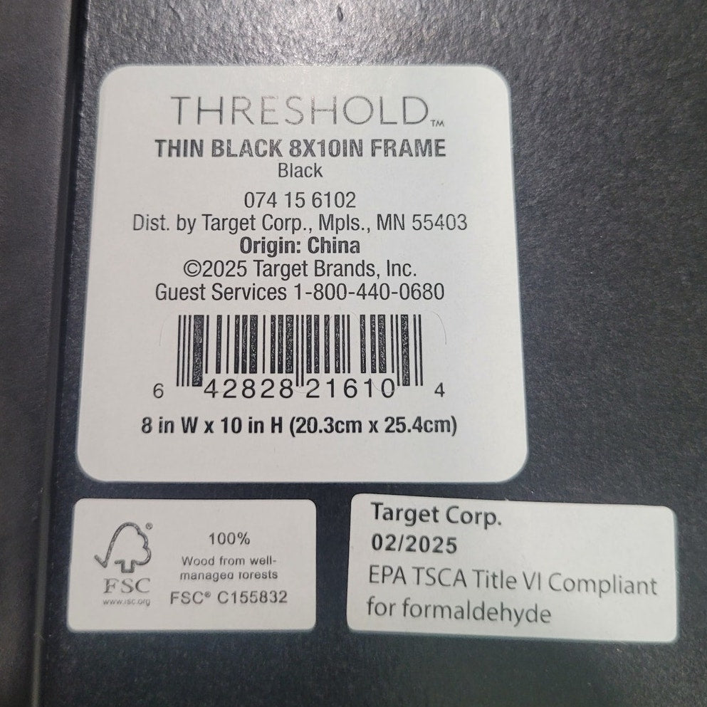 Threshold 8" x 10" Thin Single Picture Frame Black Modern Style Wall or Tabletop