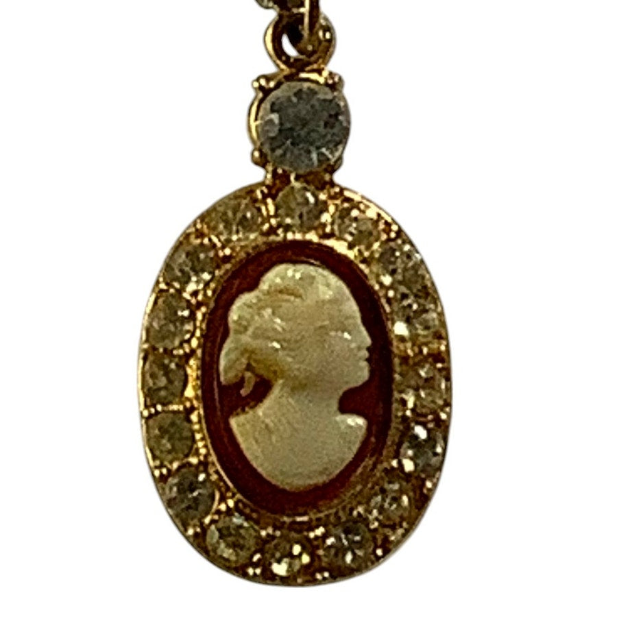 Vintage Red & Gold Cameo Pendant Surrounded in Rhinestones Design