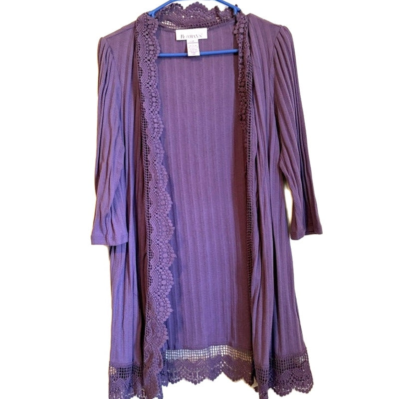 Roaman's Plus Size M Purple 2-Piece Tank Top & Lace Duster Cardigan Set