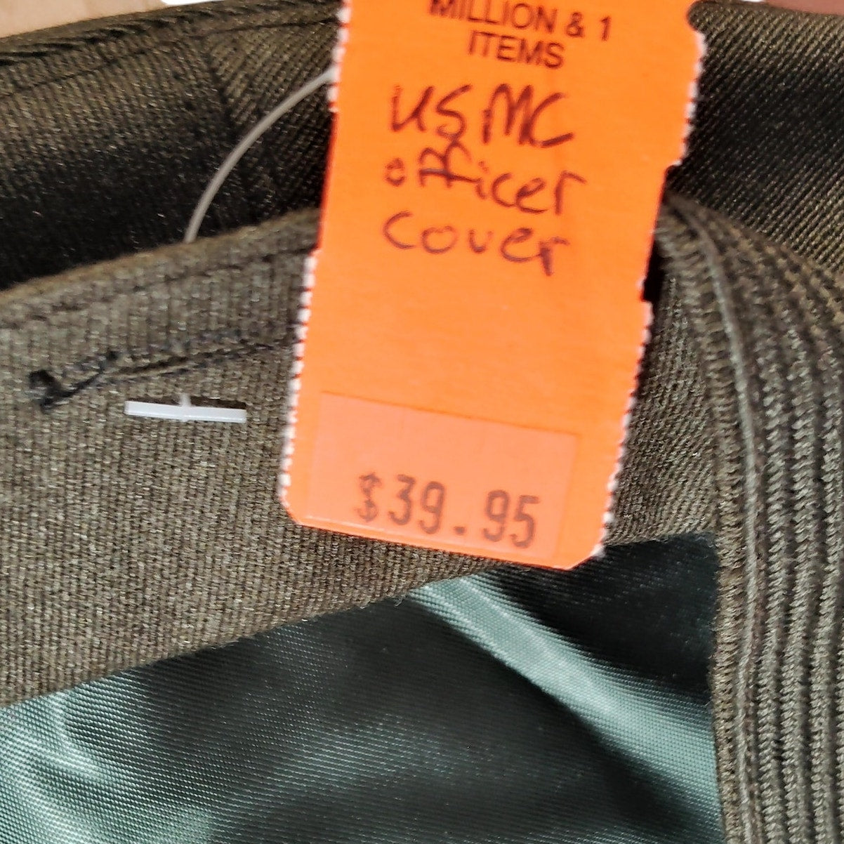USMC Officer Service Cap Cover – Size 6-7/8, Green, USMC Material Serial 215, LN