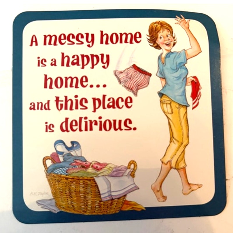 Humorous Fridge Magnet Messy Home Happy Home Laundry Cartoon 3.5x3.5