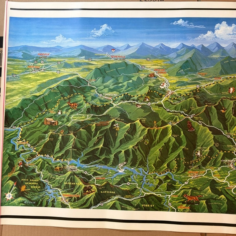 Vintage Great Smoky Mountains Map Poster - Illustrated Park 34" x 22" Wall Art