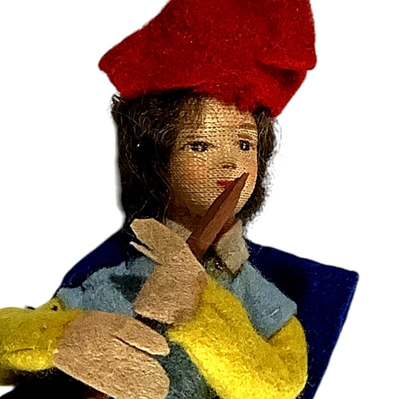 Vintage Handmade Souvenir Cloth Doll 5-1/2" x 2", Cloth w/ Painted Face Ornament