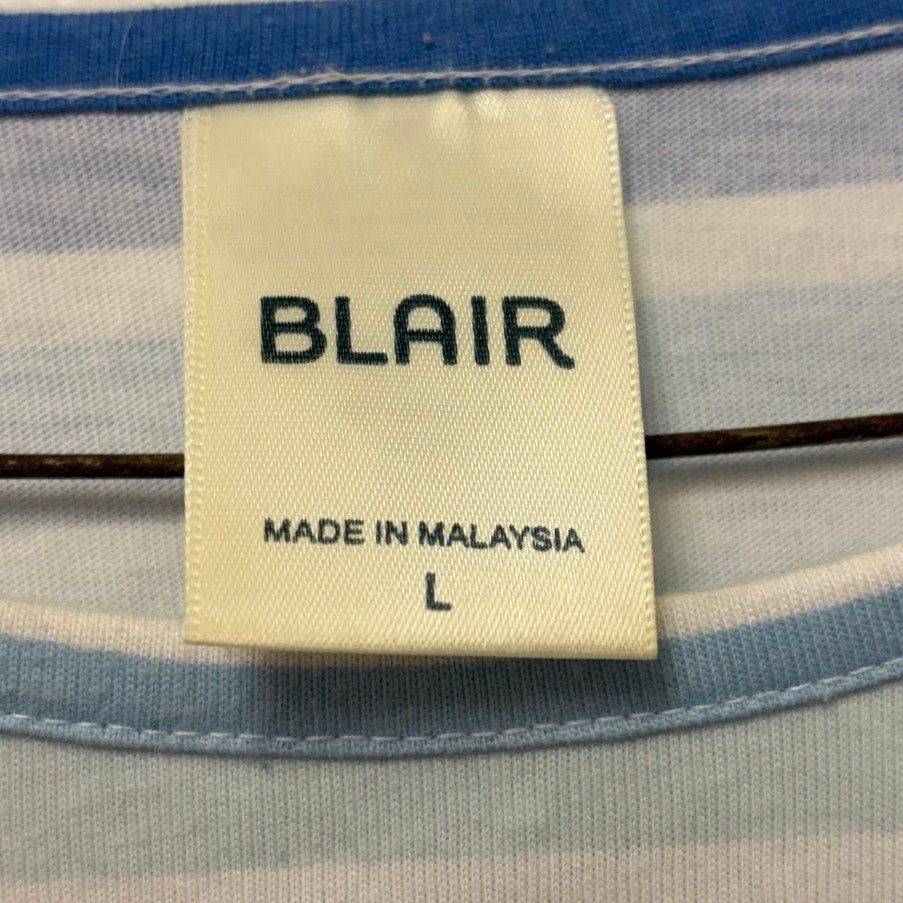Blair Vintage Women's Blue & White Striped Short Sleeve T-Shirt Top Large