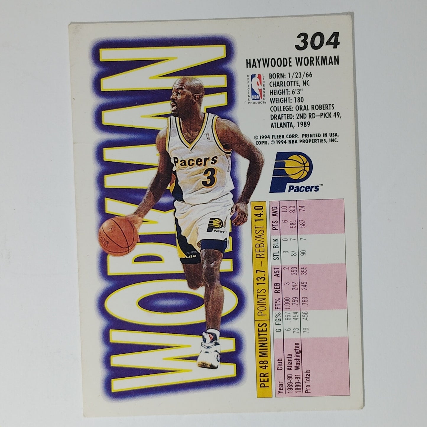 1993–94 Fleer Haywoode Workman #304 – Indiana Pacers – Guard