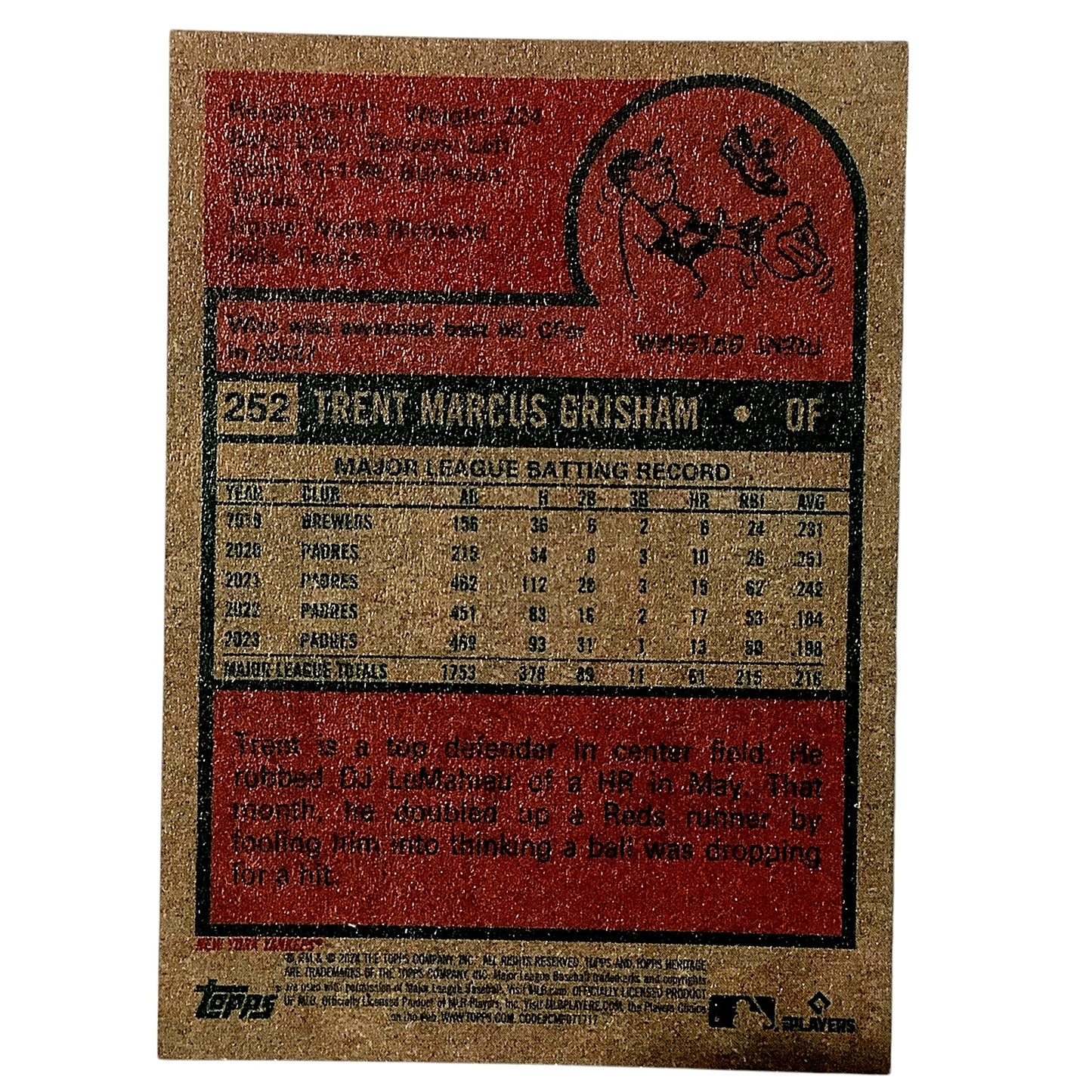 2024 Topps Heritage - Trent Grisham, New York Yankees OF, Card #252, NM+