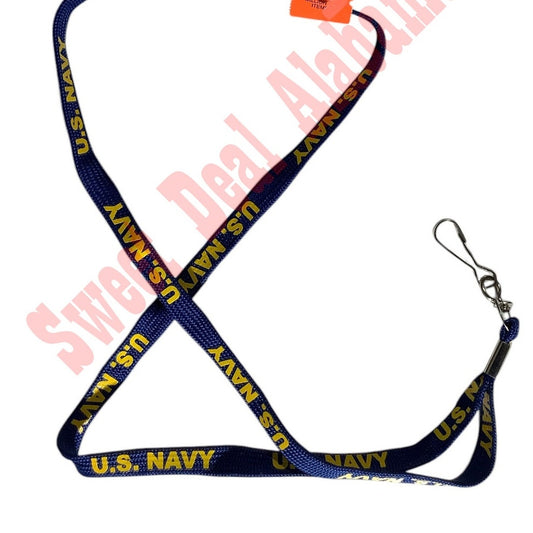 Navy Lanyard, 5/16"W, w/ End Clip for Badge/ Keyring 17"L (34"), Blue, Gold Text