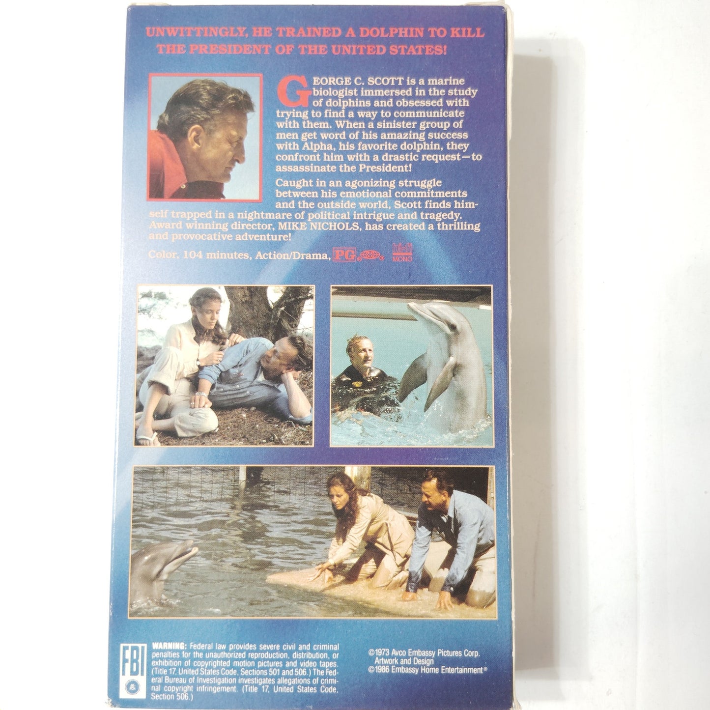 The Day of the Dolphin VHS 1986 Nelson Entertainment George C. Scott