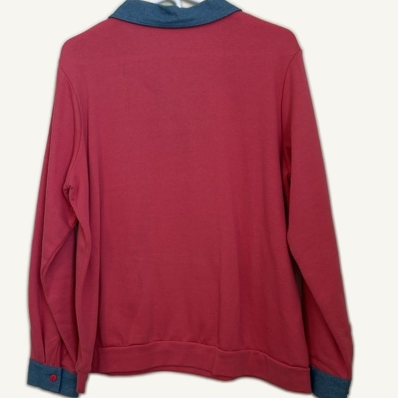 Blair Pink Knit & Blue Denim Pullover Sweatshirt Women's L Cotton Blend