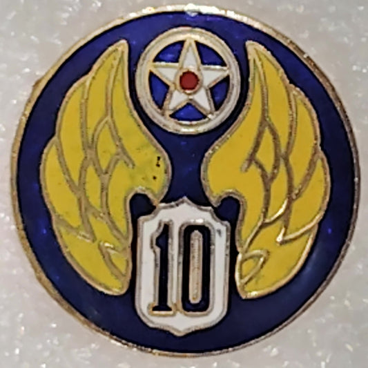 10th Air Force Novelty Hat/Lapel/Brooch Pin, Enamel Metal, Butterfly Clutch, 1"D