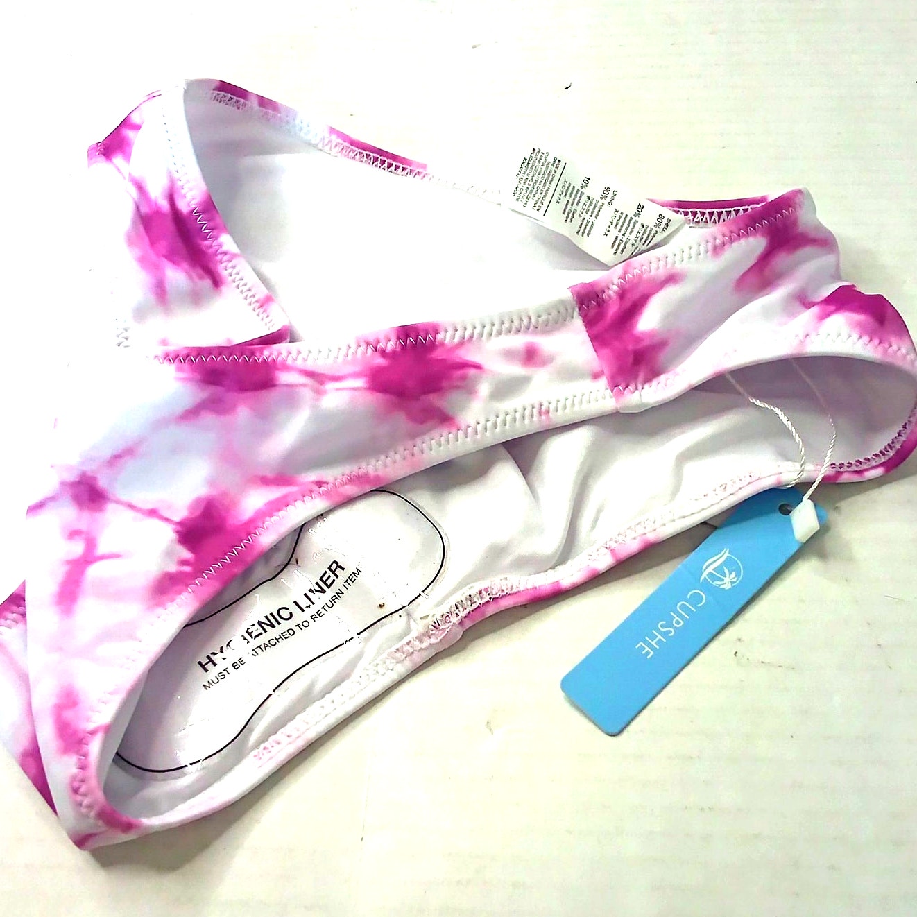 Cupshe Tie Dye Bikini Bottoms White Fuchsia Mid Rise Women’s Swim Bottoms Small