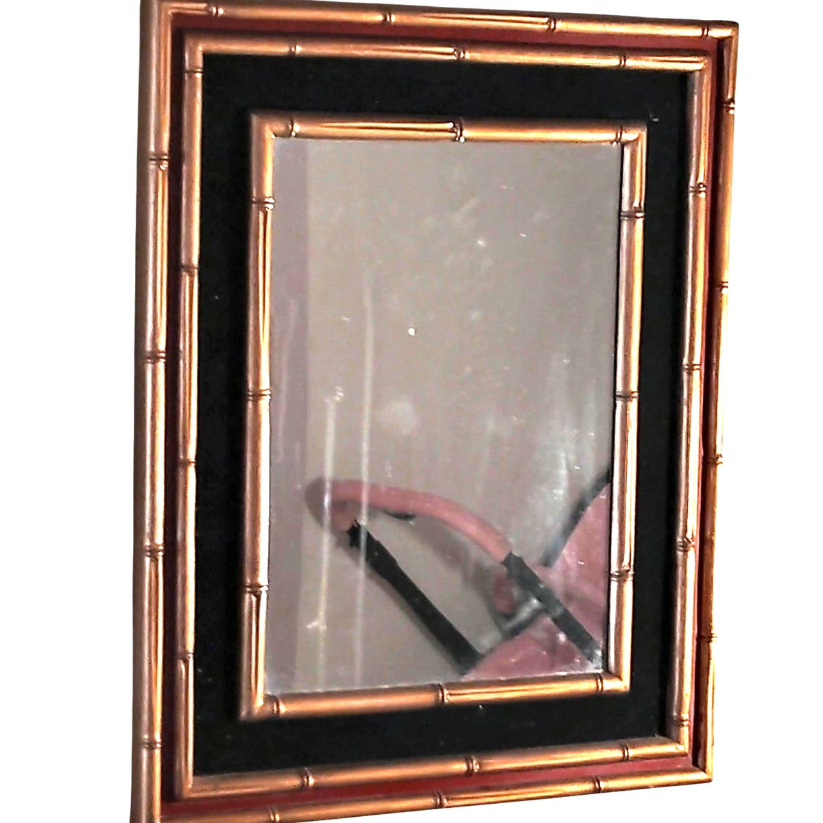 VTG 1970s Gold Faux Bamboo Wall Mirror Hollywood Regency Chinoiserie 22.5x19.5
