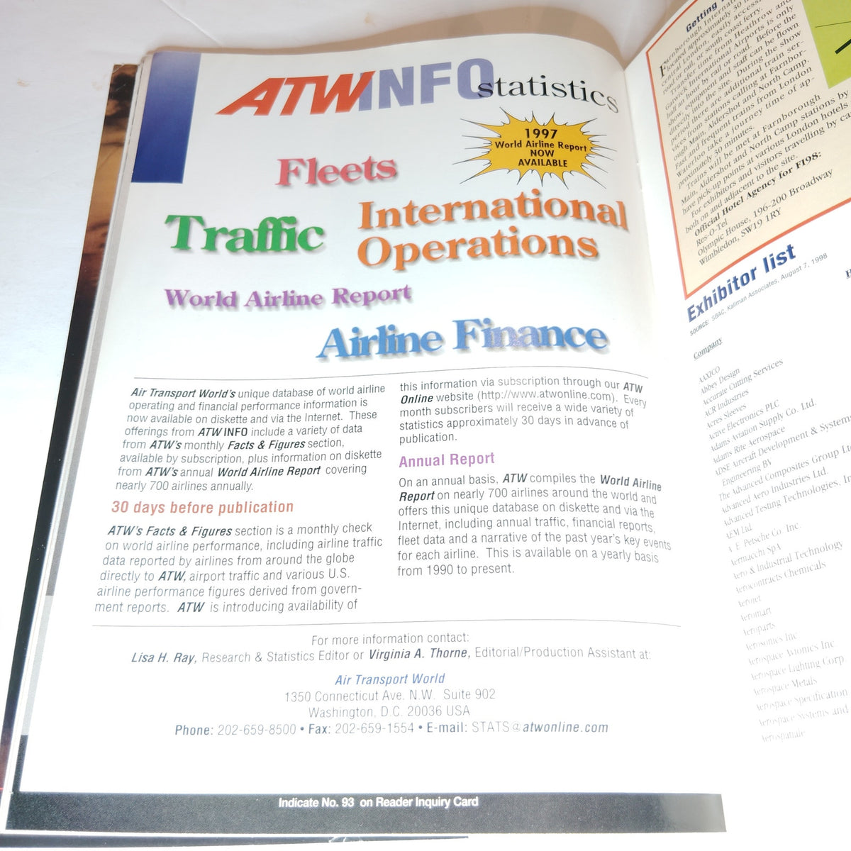 Air Transport World Magazine - September 1998 - Vintage Aviation Publication