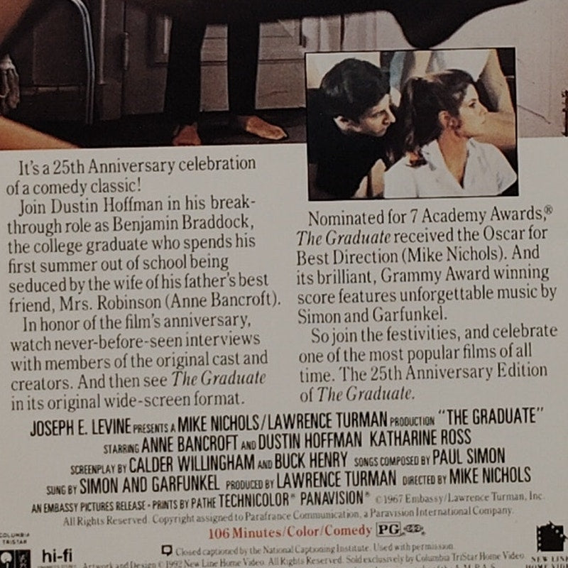 The Graduate VHS 1992 25th Anniversary Edition Dustin Hoffman Vintage Video