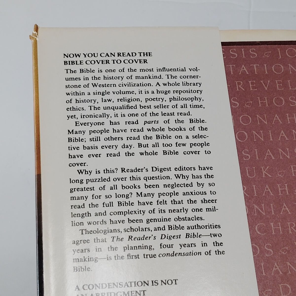 The Reader's Digest Bible Condensed RSV 1982 Hardcover – Like New Condition