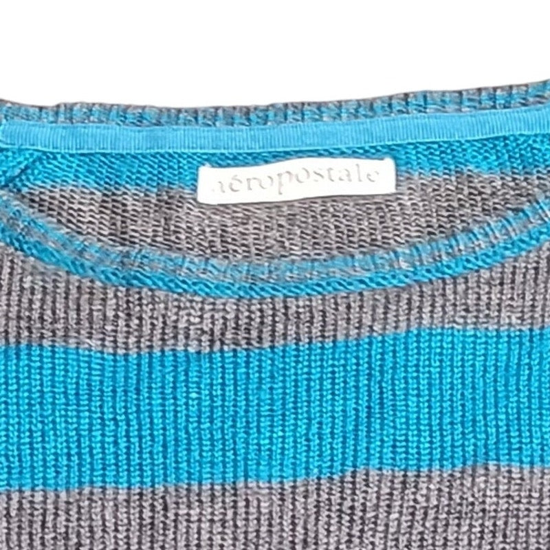Aeropostale Long Skinny Teal/Charcoal Striped Sweater Bust: 26-28" Length 19"
