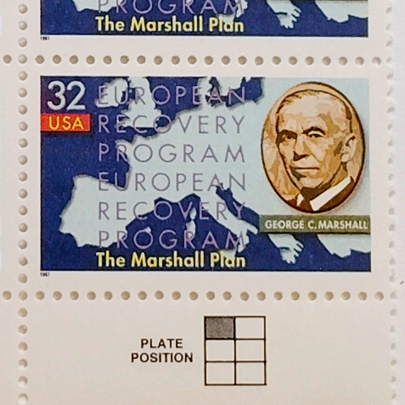 Block of 4 – 1997 USA 32¢ Marshall Plan MNH Scott 3141 Plate Block