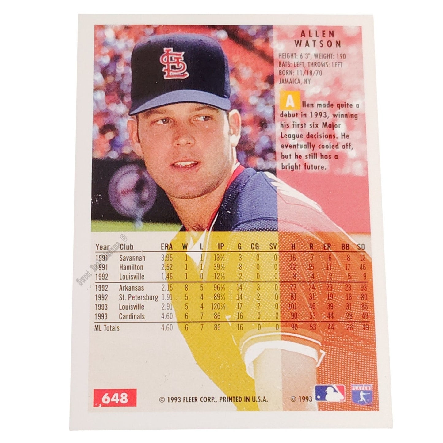 Allen Watson, St. Louis Cardinals, #648, 1994 Fleer Baseball Collector's Card