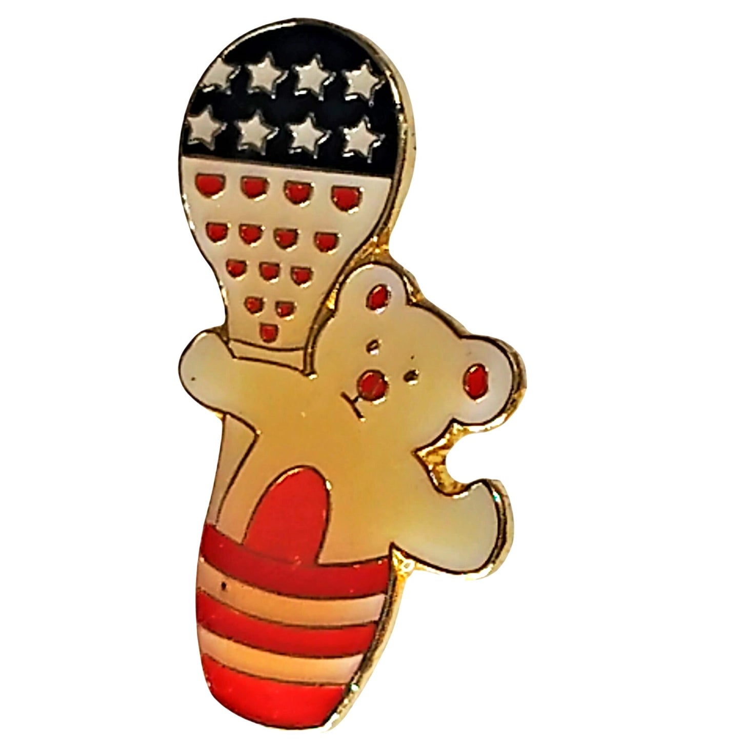 Patriotic USA Bear in Hot Air Balloon Biker Jacket Hat Lapel Pin 1‑1/4" × 5/8"