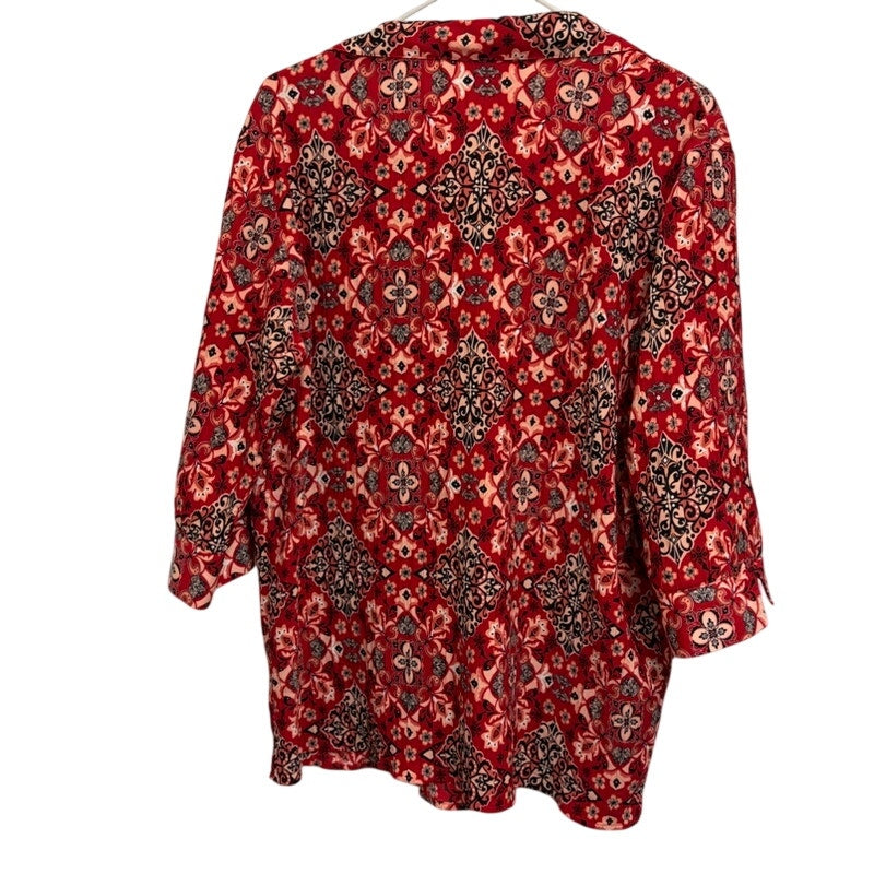 Blair Women's Red Patterned 2-Piece Tank Top & Button-Up Set L Polyester