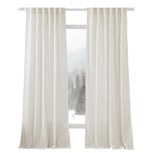 2 Flax Linen Blend Curtain Panels, Each 52"W x 90"L, Semi-Sheer, Light Filtering