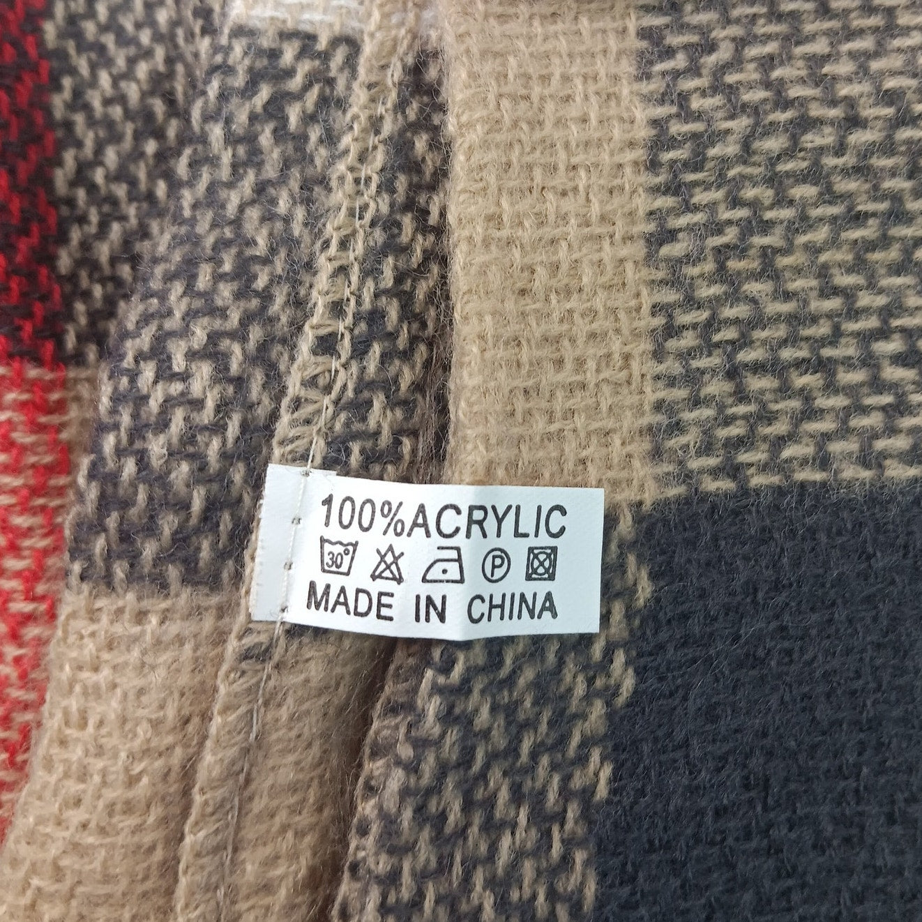 Lucky Leaf Infinity Scarf Beige Black Red Plaid Acrylic 36 × 20 Fall/Winter Wear
