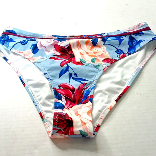 Cupshe Blue Tropical Floral Bikini Bottoms Hibiscus Print Aqua Background Medium