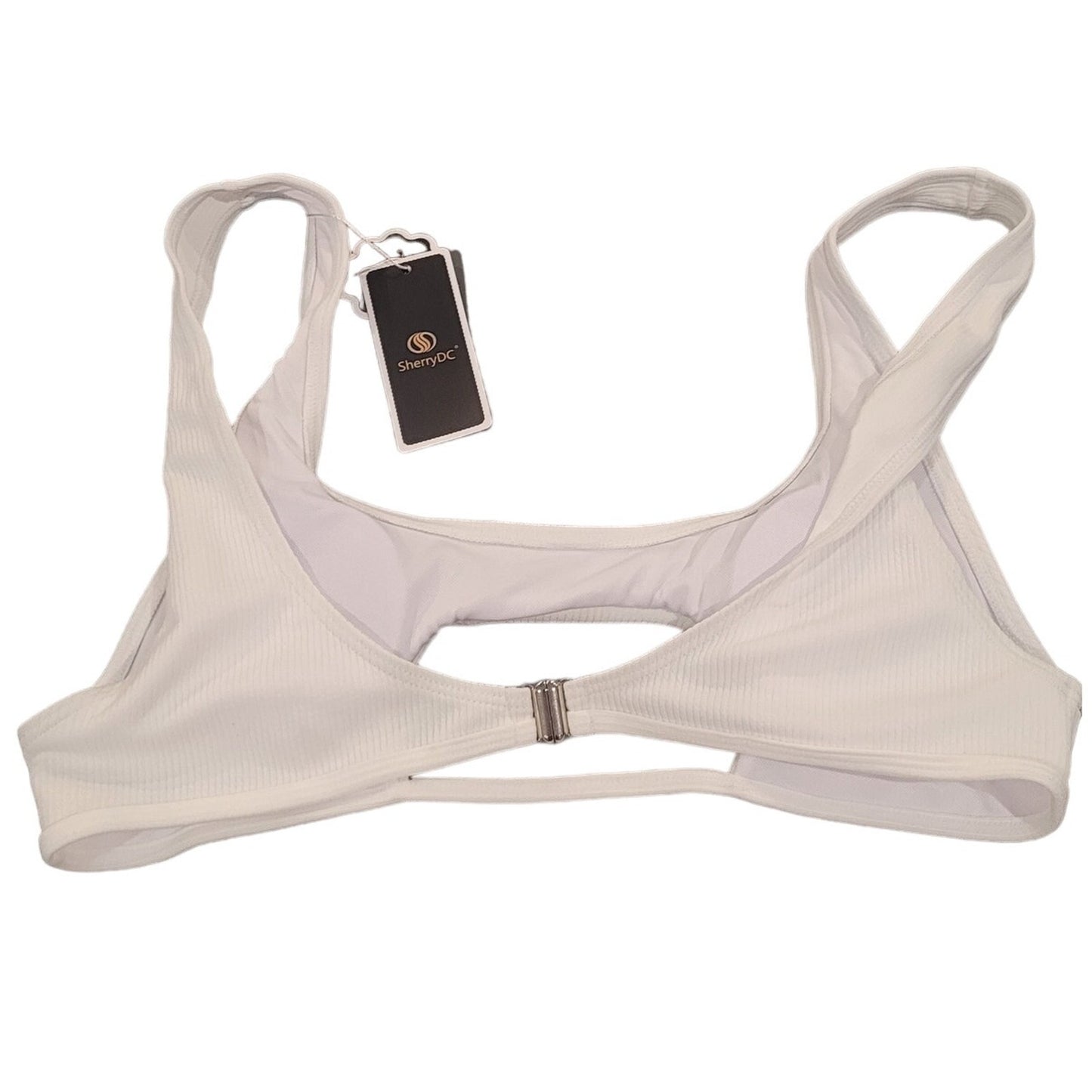 SherryDC Sexy Scoop Neck Padded Cutout Strappy Thong Bikini Set, White, S (2-4)