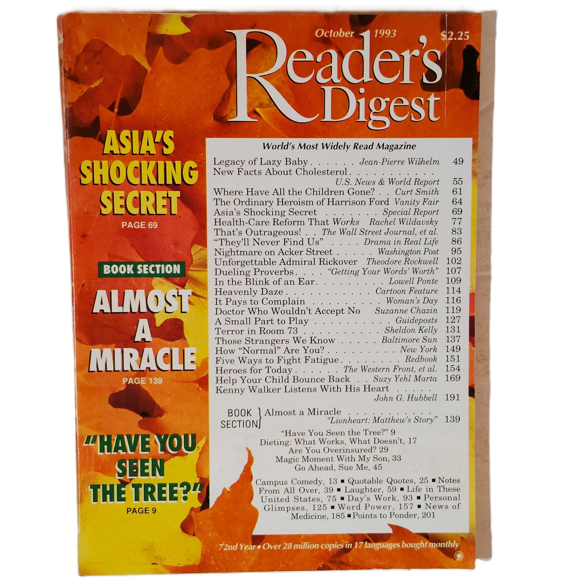 Reader's Digest October 1993 Asia's Shocking Secret Vintage Magazine