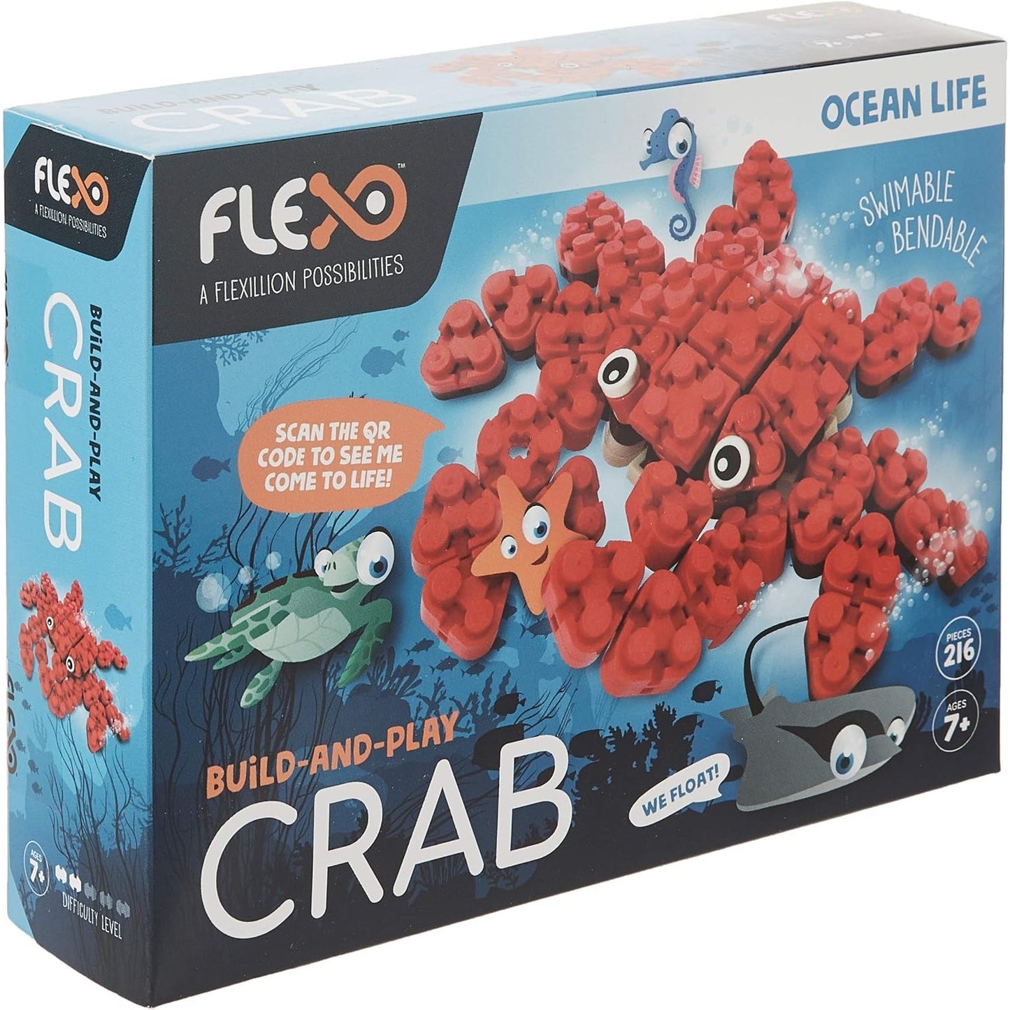 Flexo Toy Building Brick Set w/ Flexible 3D Blocks Crab Design, Stem Learning 7+