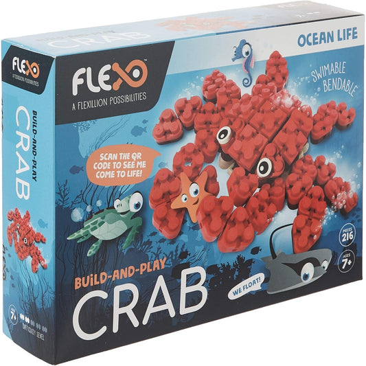 Flexo Toy Building Brick Set w/ Flexible 3D Blocks Crab Design, Stem Learning 7+