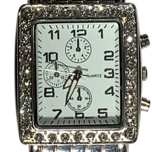 Ladies Wristwatch, Silver Metal Band, Faux Diamond Accents, Non-Operable