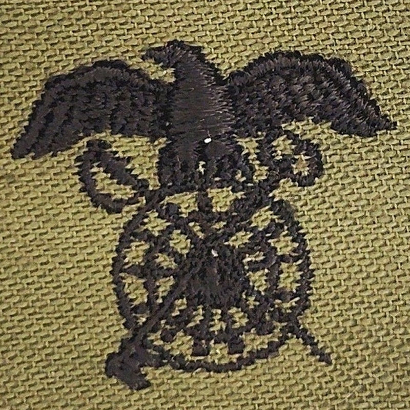 US Army Quartermaster Corps Officer Patch Subdued ODG 2" × 2‑1/4" Raw‑Edge