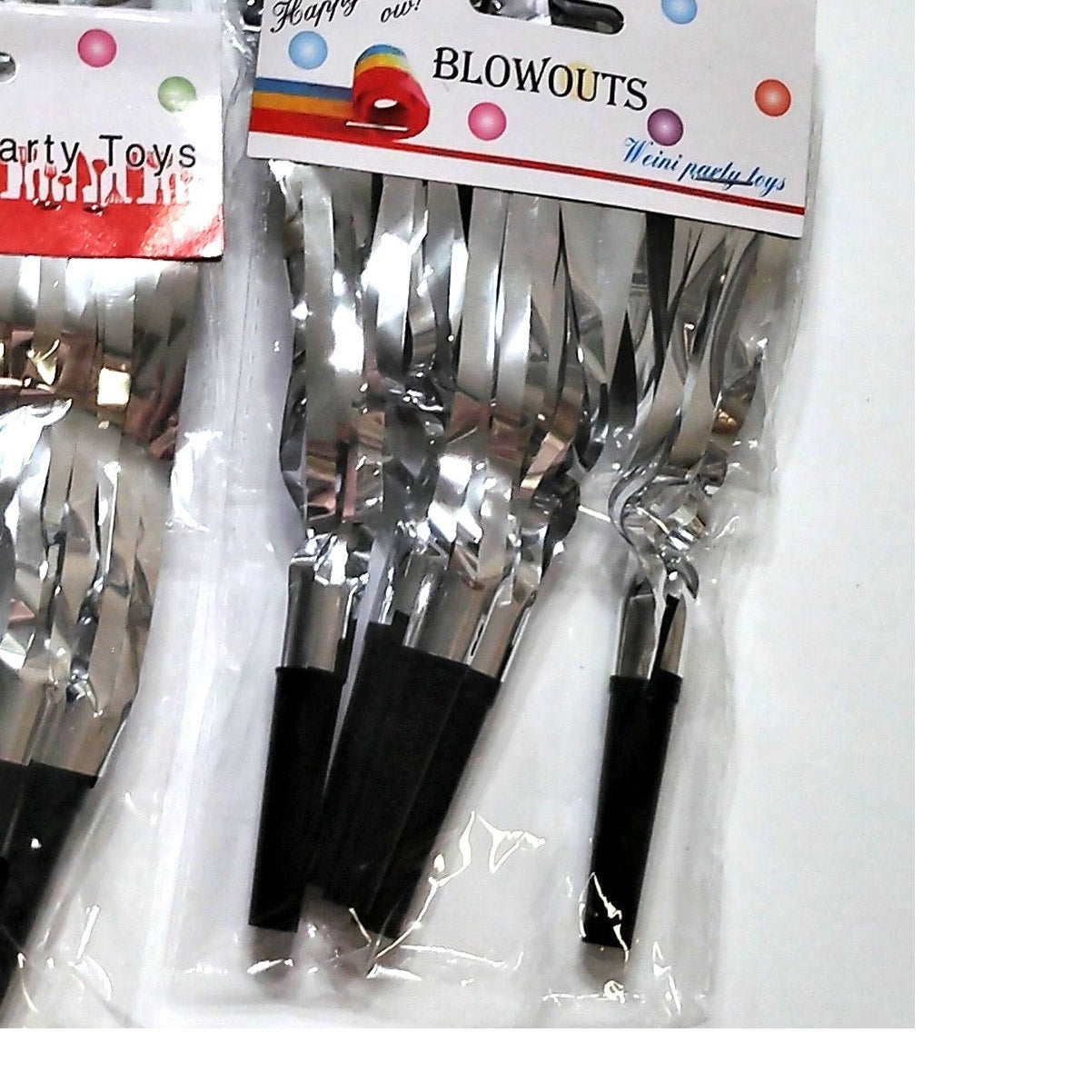 Silver Metallic Noise Makers Set of 24 Fringed Party Blowers Horns Whistles